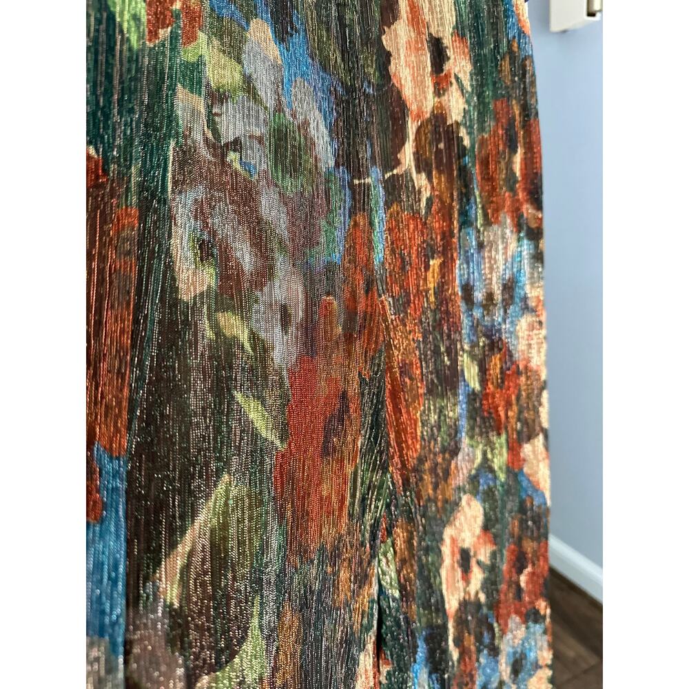 NWOT 12th Tribe Kaia Metallic Floral Print Flowy Earth Tones Pants Sz L READ - Picture 6 of 11